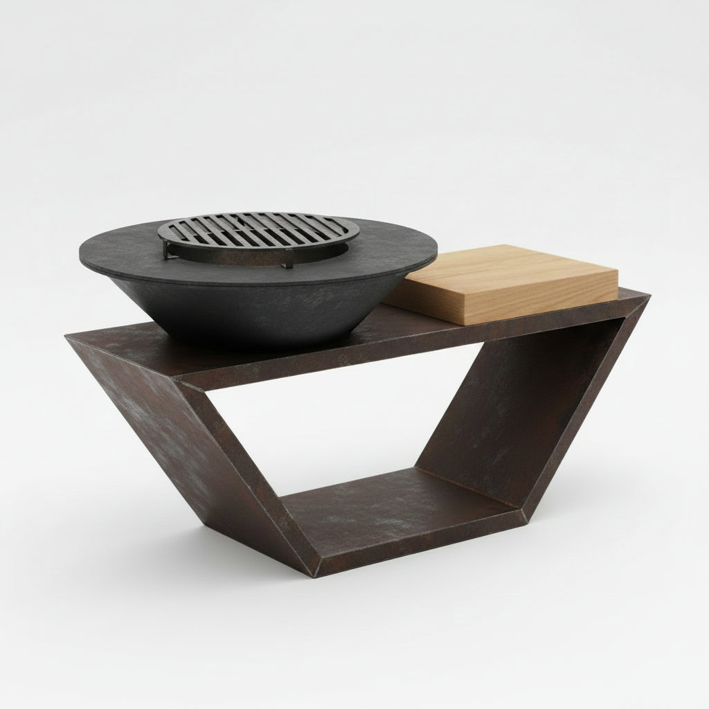 Brasero VEKTOR en acier Corten - Diam. Ø 100 cm et planche à découper